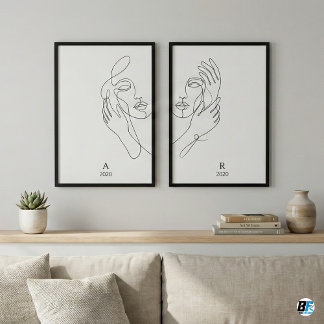 Minimalist Couple Line Art Personalized Abstract Wall Art Sets