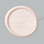Minimalist Couple Names Wedding Monogram Wax Seal Sticker<br><div class="desc">This elegant minimalist wedding wax seal sticker features the couple's first names in clean block lettering with a flowing script "and" joining them as the central monogram. Personalize with the bride and groom's first names for a timeless keepsake. Available in multiple wax colors. Perfect for sealing wedding invitations, save the...</div>