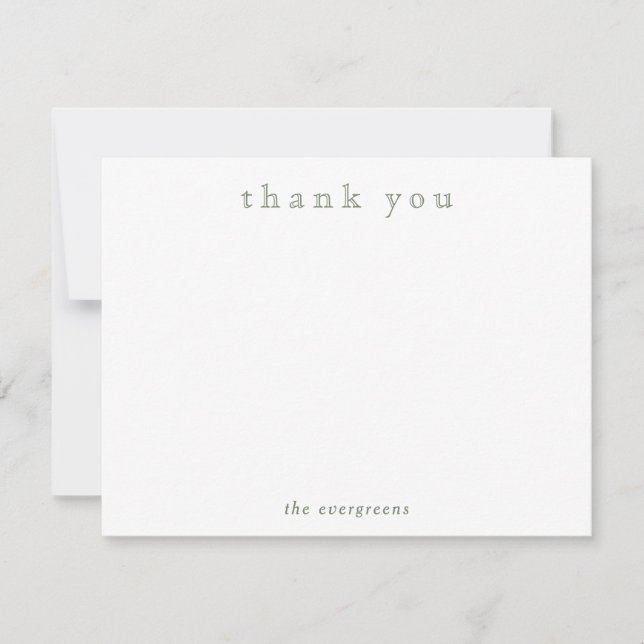 Minimalist Couples Family Sage Green Thank You  Note Card (Front)