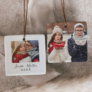 Minimalist Couples Keepsake Photo Ceramic Ornament