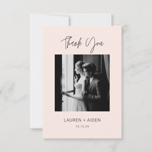 Minimalist Couple's photo wedding Thank You Card (Front)