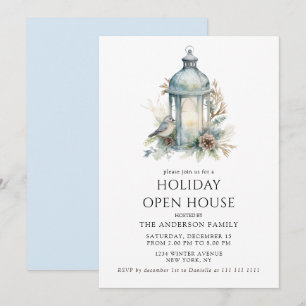 Minimalist Cozy Blue Holiday Open House Party Invitation
