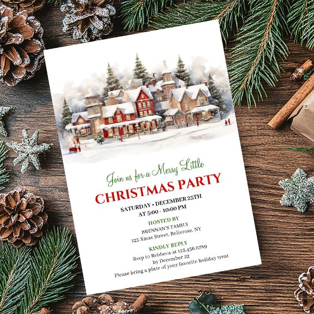 Minimalist cozy Christmas village holiday scene  Invitation (Minimalist cozy Christmas village holiday scene card)