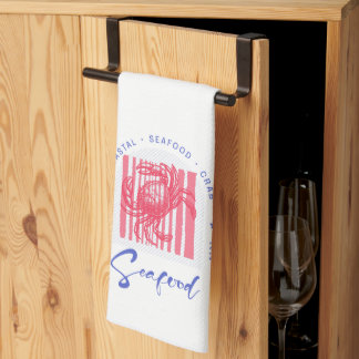 Minimalist Crab Seafood Beach Coastal  Kitchen Towel