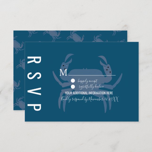 Minimalist Crab Typography Wedding RSVP Invitation (Front/Back)