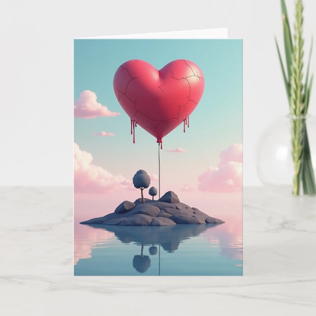 Minimalist Cracked Heart Balloon Card (Front)
