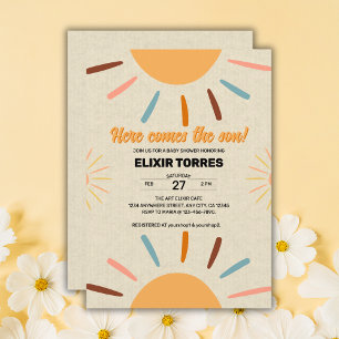 Minimalist Craft Here Comes The Son Baby Shower Invitation