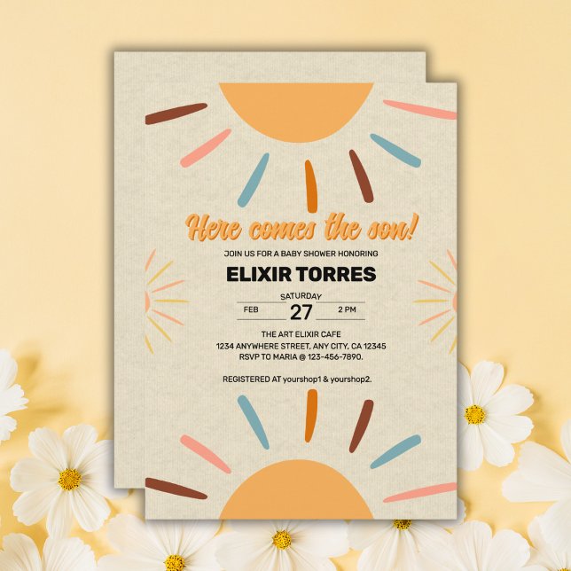 Minimalist Craft Here Comes The Son Baby Shower Invitation (Creator Uploaded)