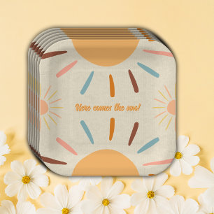 Minimalist Craft Here Comes The Son Baby Shower Paper Plates