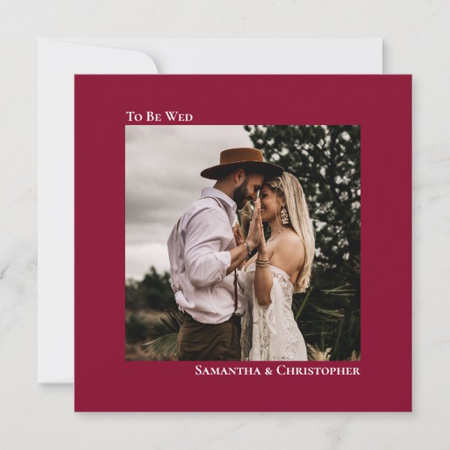 Minimalist Cranberry Red Chic Square Photo Wedding Invitation (Front)