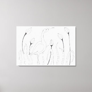 Minimalist crane and tall grass canvas print