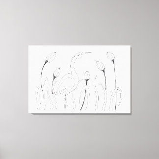 Minimalist crane and tall grass with buds line art canvas print