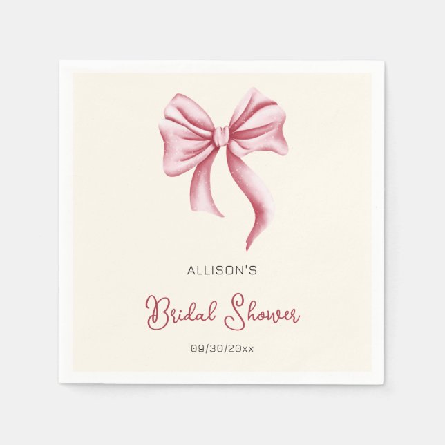Minimalist Cream Blush Pink Bow Bridal Shower Napkins (Front)
