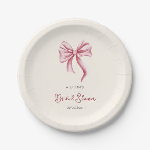 Minimalist Cream Blush Pink Bow Bridal Shower Paper Plates