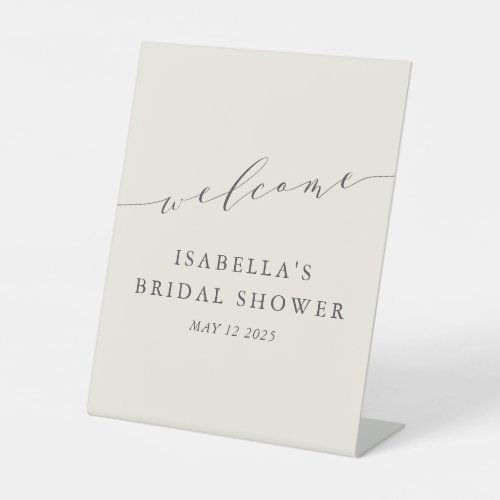 Minimalist Cream Ecru Bridal Shower Welcome Pedestal Sign