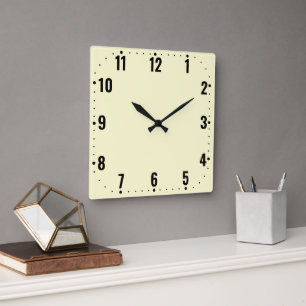 Minimalist Cream Face With Numbers - Frameless Square Wall Clock