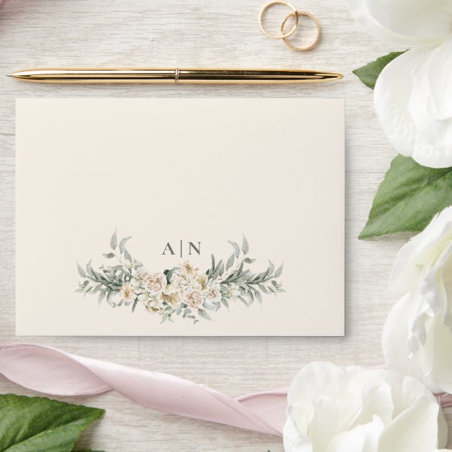 Minimalist Cream Ivory Floral Initial Wedding Envelope (Wedding)