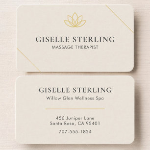 Minimalist Cream Lotus Massage Therapy Business Card