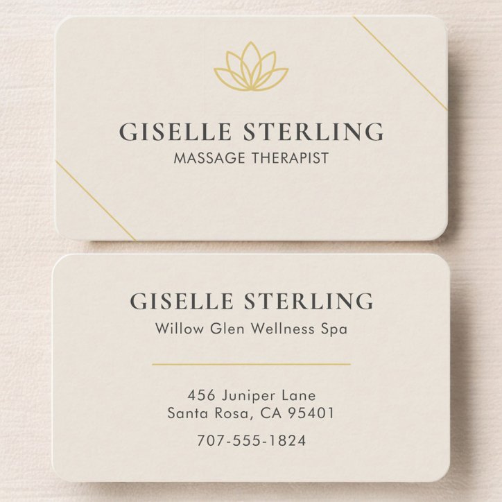 Minimalist Cream Lotus Massage Therapy Business Card