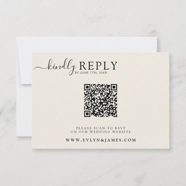Minimalist Cream Milky Boho Chic QR Code Wedding RSVP Card (Front)