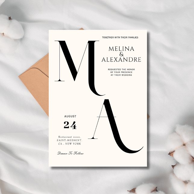 Minimalist cream monogram wedding  invitation (Creator Uploaded)