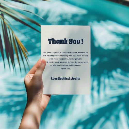 Minimalist Cream & Navy Blue Wedding  Thank You Card