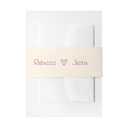 Minimalist Cream & Red Heart Wedding Invitation Belly Band