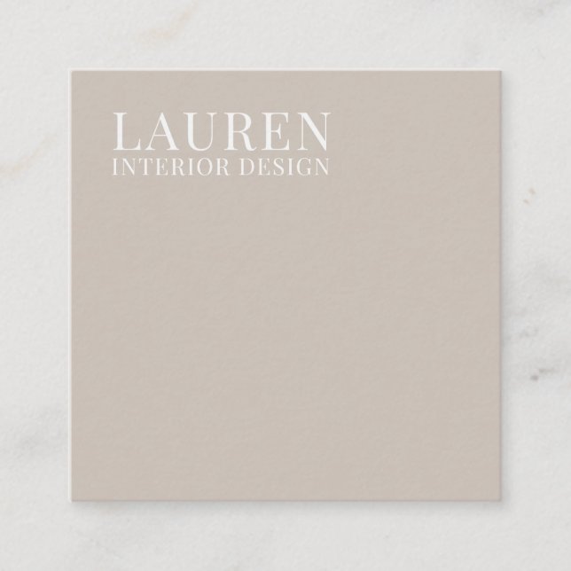 Minimalist cream simple elegant interior designer square business card (Front)