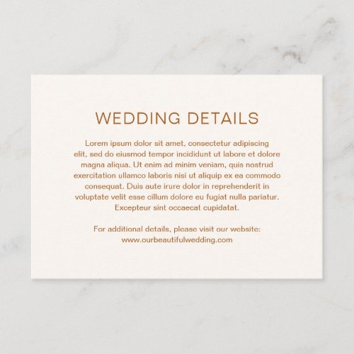 Minimalist Cream Terracotta Modern Wedding Enclosure Card