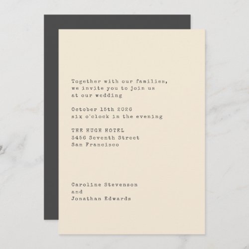 Minimalist Cream Typewriter Typography Wedding Invitation