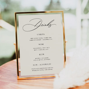 Minimalist Cream Wedding Bar Menu Poster