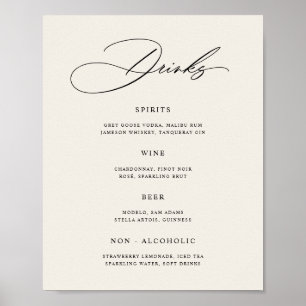 Minimalist Cream Wedding Bar Menu Poster