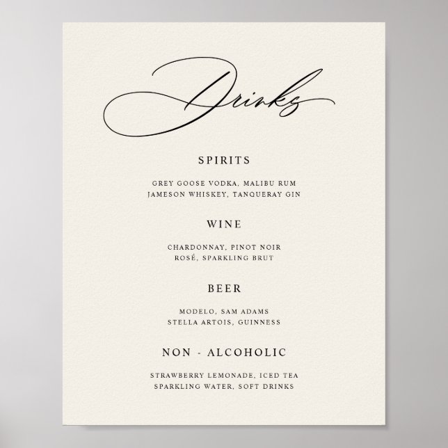 Minimalist Cream Wedding Bar Menu Poster (Front)