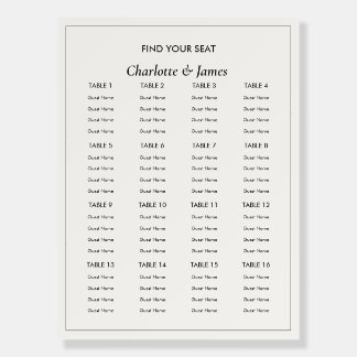 Minimalist Cream Wedding Seating Chart Board