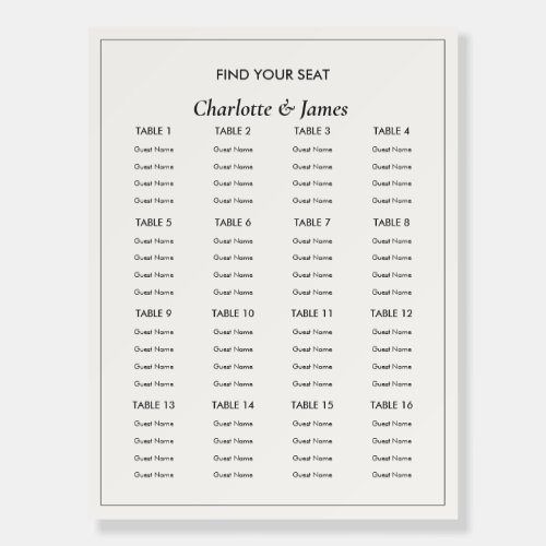 Minimalist Cream Wedding Seating Chart Board