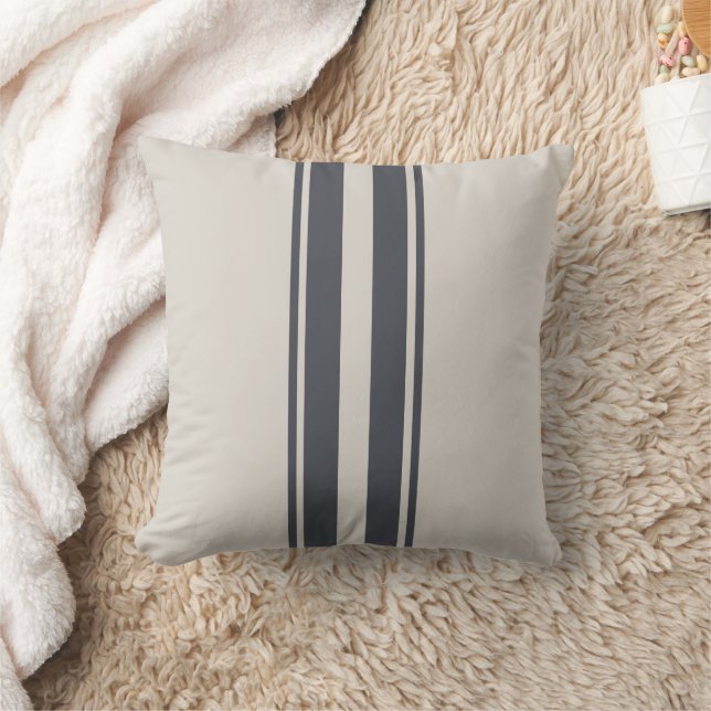 Minimalist Cream White and Navy Blue Stripe  Throw Pillow (Blanket)