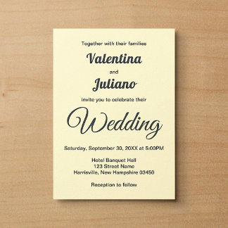 Minimalist Cream With Slate Text Wedding Invitation
