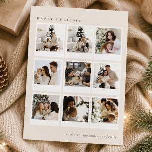 Minimalist Creamy Boho Photo collage Christmas Holiday Card