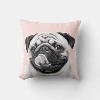 Minimalist Create Your Own Pet Portrait B & W Pink Throw Pillow