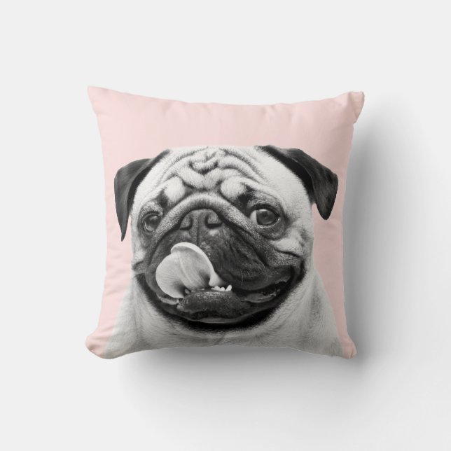 Minimalist Create Your Own Pet Portrait B & W Pink Throw Pillow (Front)
