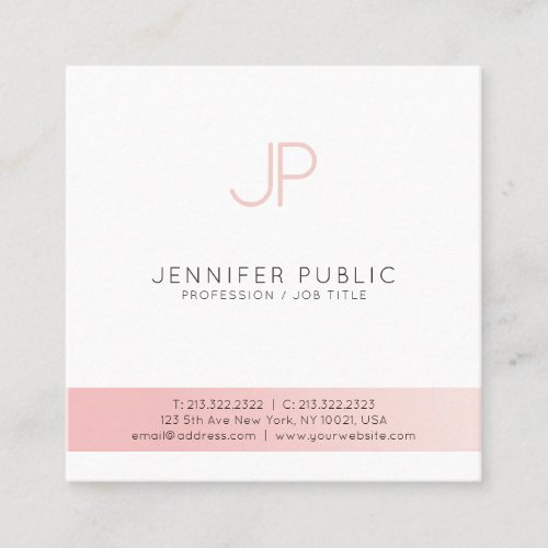 Minimalist Creative Design Pink White Professional Square Business Card