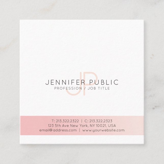 Minimalist Creative Design Trendy Pink White Plain Square Business Card (Front)