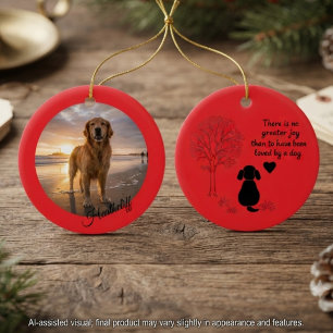 Minimalist Crimson Silhouette Dog Memorial Ceramic Ornament