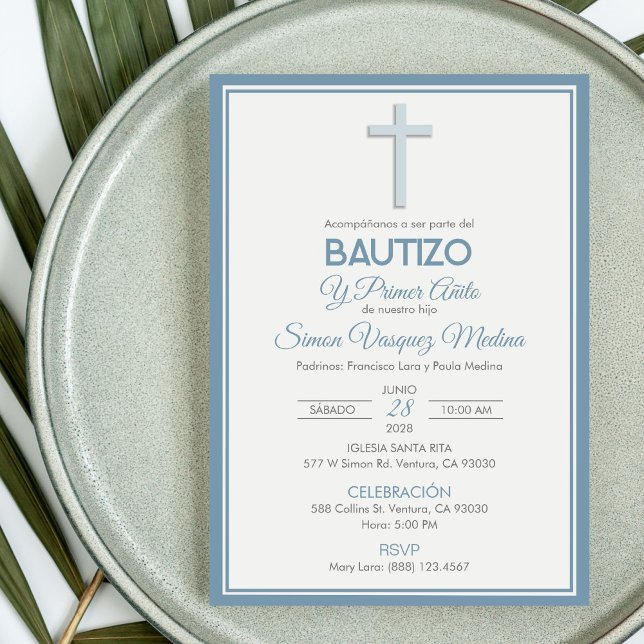 Minimalist Cross Baptism and First Birthday Invitation (Creator Uploaded)