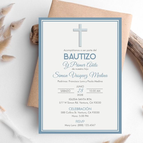 Minimalist Cross Baptism and First Birthday Invitation