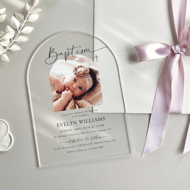 Minimalist Cross Baptism & Christening Photo Arch Acrylic Invitations (Creator Uploaded)