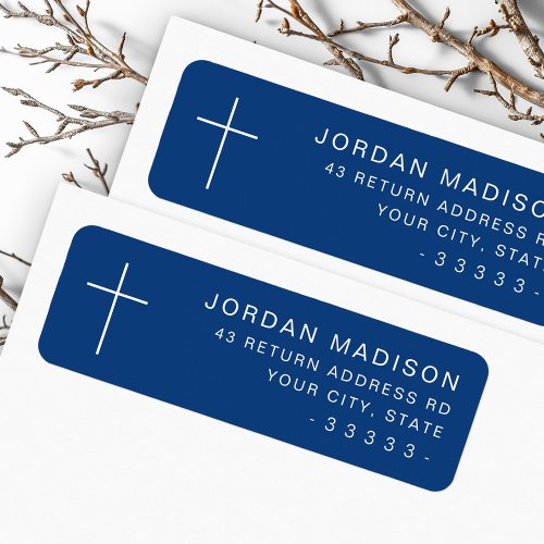 Minimalist cross dark blue return address label