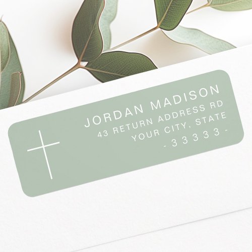 Minimalist cross light sage green return address label