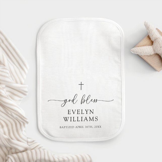 Minimalist Cross Personalized Baptism  Baby Burp Cloth (Creator Uploaded)