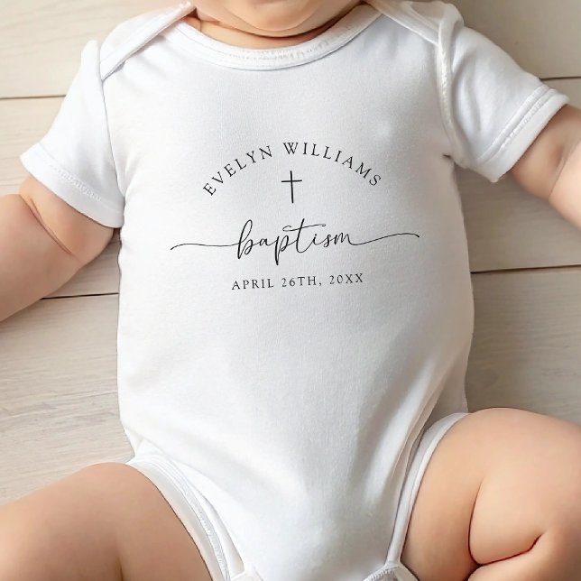 Minimalist Cross Personalized Baptism Outfit Baby Bodysuit (Creator Uploaded)
